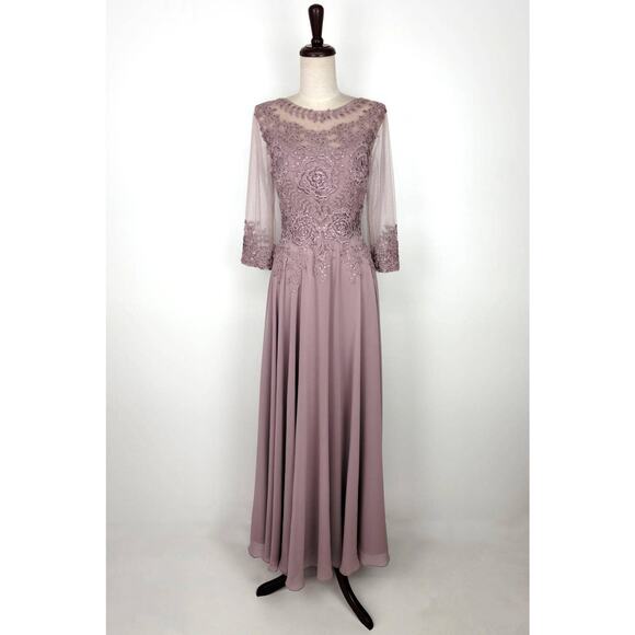 Chicas Missy Maxi Dress Lace Sleeve Gown Women XL Burgundy Formal Elegant NWT - Picture 5 of 16